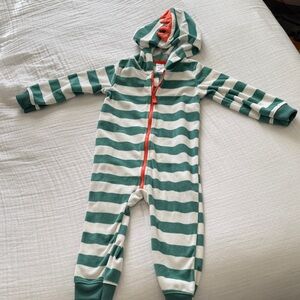 Carters green stripe spiky hood zip up one piece pajamas